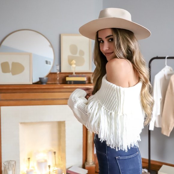 NWT Off-The-Shoulder Fringe Sweater - Picture 10 of 10
